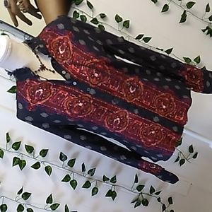 FREE PEOPLE NAVY DESIGNED BUTTON DOWN BLOUSE SZ S